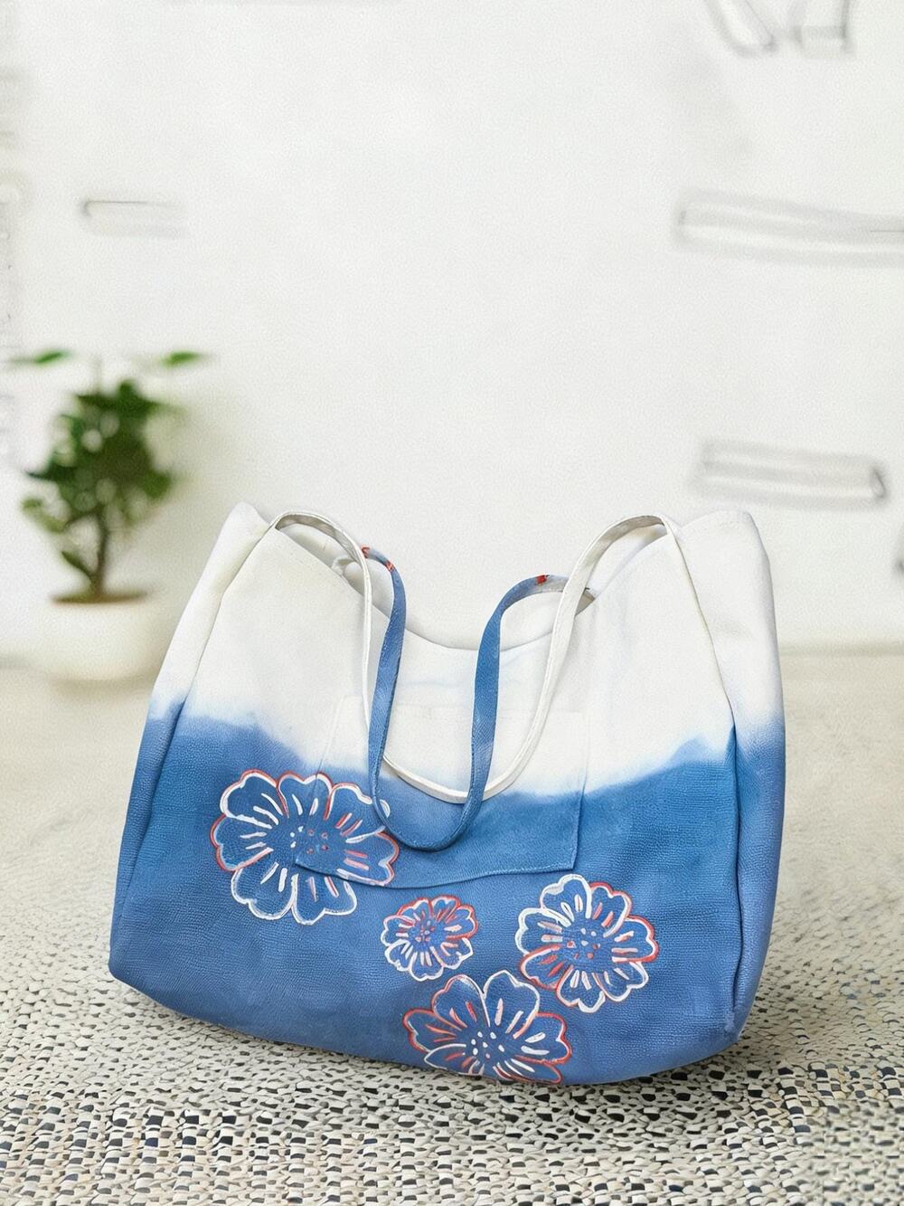 Handmade Cotton Tote Bag | Indigo Batik Shoulder Tote | Canvas Market Bag